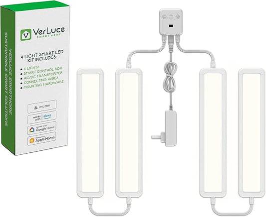 4 x Flat Panel LED Light Kit - Plug-in - Smart Under Cabinet Lighting - Super-High-Output - 478 lm Per Panel - 2700K-6500K - 95 CRI - Works with Alexa, Google, Apple - Matter Certified