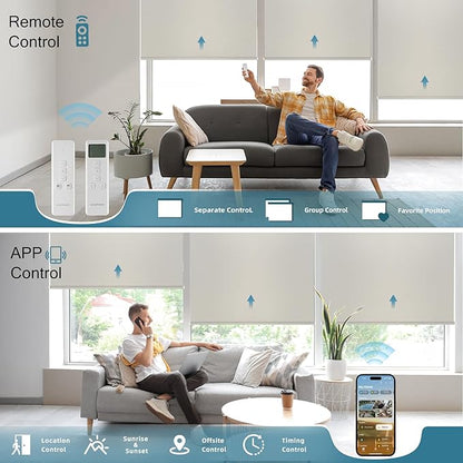 Motorized Blinds with Remote,100% Blackout Automatic Roller Shade Compatible with Alexa Google Homekit Thread,Electric Blind for Window,Vinyl Beige