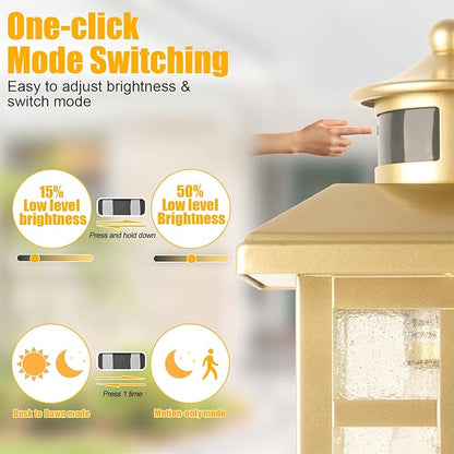 Brilvibera Outdoor Light Fixture Motion Sensor, Gold Waterproof Outside House Light, Modern Wall Lights, Outdoor Garage Light Dusk to Dawn Exterior Light Fixture for House, Garage, Garden