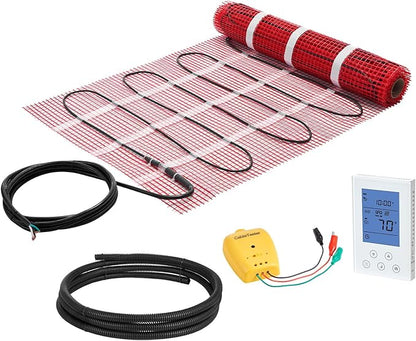 VEVOR Self-Adhesive Mesh Floor Heating Mat, 15 sqft 120V, Smart Thermostat & Alarm, Easy Install for Tile, Stone & Vinyl Flooring