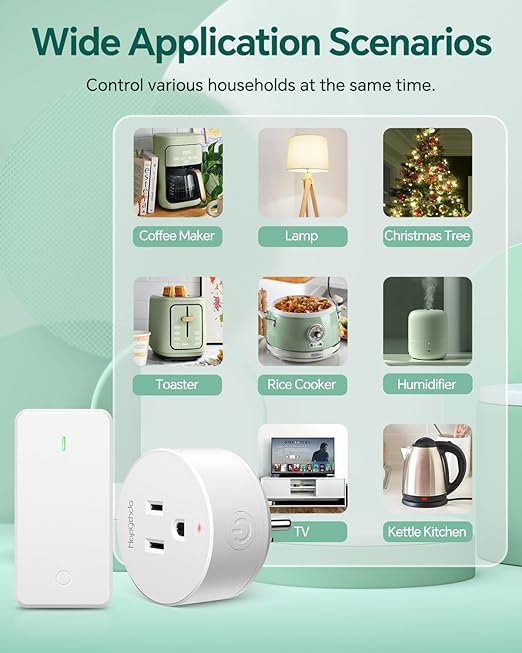 Remote Control Outlet Plug Adapter, Wireless Switch, Mini Remote Outlet for Light and Household Appliances, ON/OFF Switch 15A/1500W, 300ft RF Range, 4000V Anti Surge