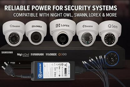 T POWER 12V Charger for Night Owl, Swann Lorex, Samsung, Q-See x 4 & 8 Channel LTE D1 DVR LTE-DVR4-R LTE-DVR8-R Indoor Outdoor Night Vision CCTV Cameras 12V Ac Dc Adapter Charger Power Supply