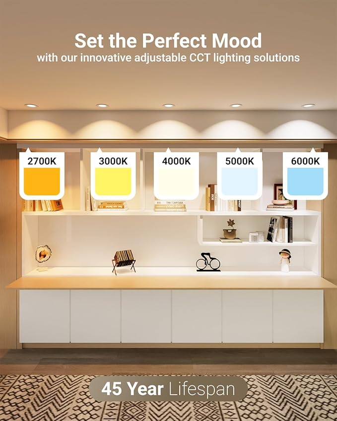 Sunco 24 Pack 4 Inch LED Recessed Light, Ceiling Canless Recessed Lights, Baffle Trim, 850 LM, 10W, Selectable CCT 2700K/3000K/4000K/5000K/6000K, Dimmable with Junction Box