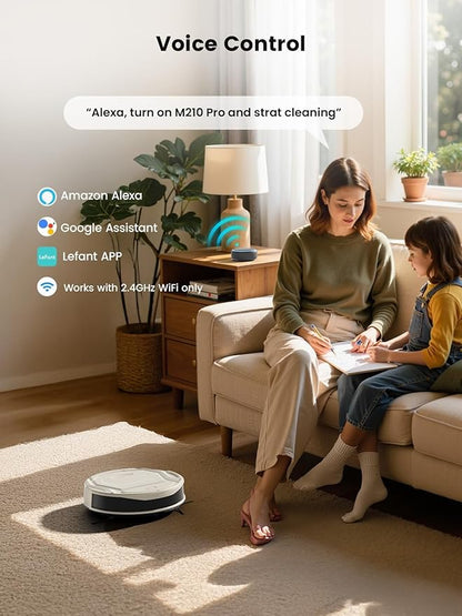 Lefant Robot Vacuum Cleaner M210 Pro,Slim,Quiet,2200Pa Suction,120 Min Self-Charging Robotic Vacuums, Freemove 3.0,WiFi/APP/Alexa,6 Cleaning Modes Ideal for Hard Floors Pet Hair Low Carpet,Champagne