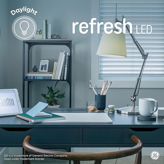 GE Refresh HD LED Light Bulbs 60W Replacement, Daylight, A19 General Purpose, Dimmable, Energy-Saving Bright White Light for Active Spaces, 10W 800 Lumens, Long-Lasting (24 Pack)