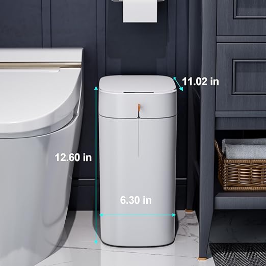 CTIME Bathroom Trash Can with Lid, 3.5 Gallon Slim Touchless Sensor Trash Can, Automatic Suction Smart Trash Can, Suitable for Bedrooms, Offices, Kitchens, and Bathrooms.