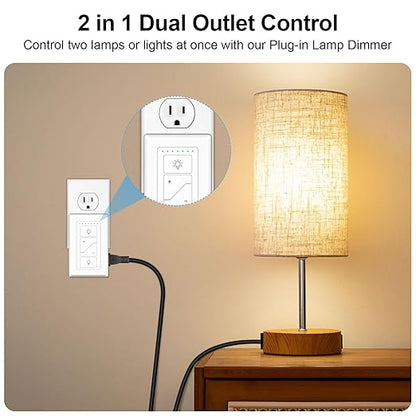 Smart Plug-in Dimmer, Wireless Dimmer Plug with Remote, 2.4GHz Dual Outlets Switch for Lamp Compatible with Alexa, for Dimmable LED, CFL, Incandescent and Halogen Lamps