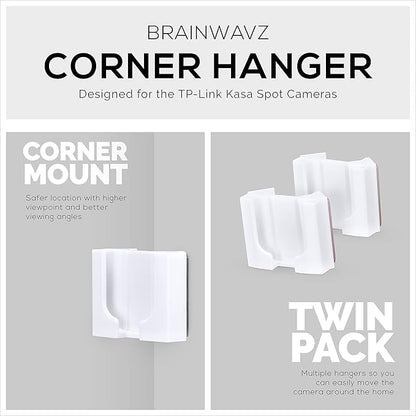 Corner Wall Mount for Kasa Spot KC100, KC105, EC60 (2 Pack) Security Camera - Adhesive Holder, No Hassle Bracket, Strong 3M VHB Tape, No Screws, No Mess Install (White) by Brainwavz