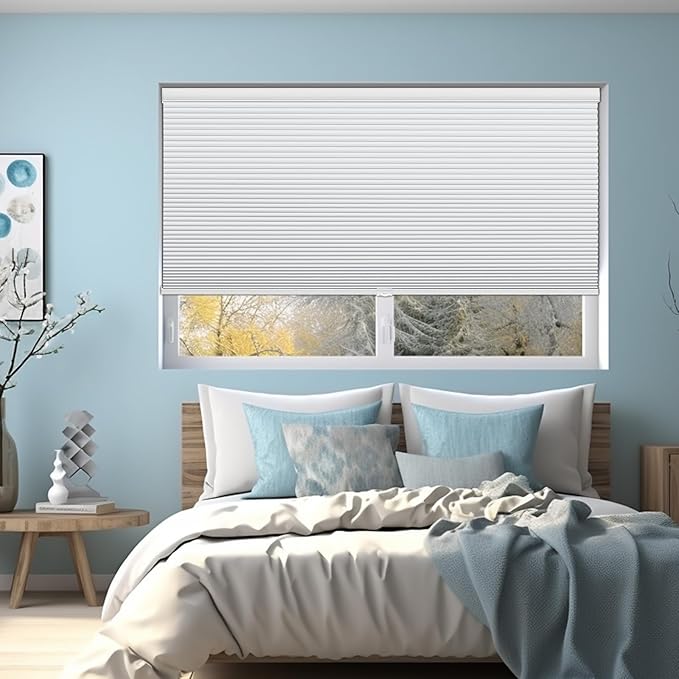 Changshade Custom Blinds Cellular Shades Blackout Cordless for Indoor Windows, Honeycomb Blind Room Darkening Black Out Shade for Bedroom, Bathroom, Nursey, Heat Sun Light Blocking Easy Install,White