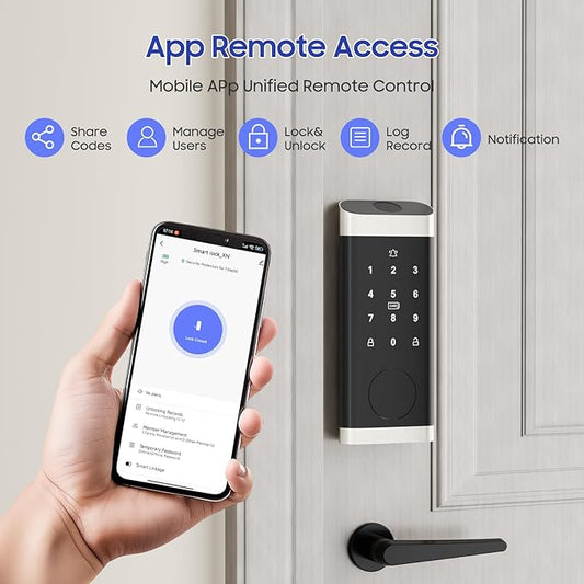 ECOSUNNY Smart Lock Keyless Entry Door Lock, Front Door Lock Set with Fingerprint & Anti-Peep Password, Smart Door Lock with Built-in Wi-Fi and App Control, IP66 Weatherproof for Rentals & Home