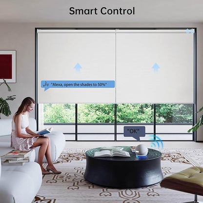 Motorized Coupled Shades, Blackout Smart Blinds for Large Windows Automatic Blinds Compatible with Alexa, Motorized Roller Shades Customized for Bedroom Home Office(Blackout-Vinyl White)