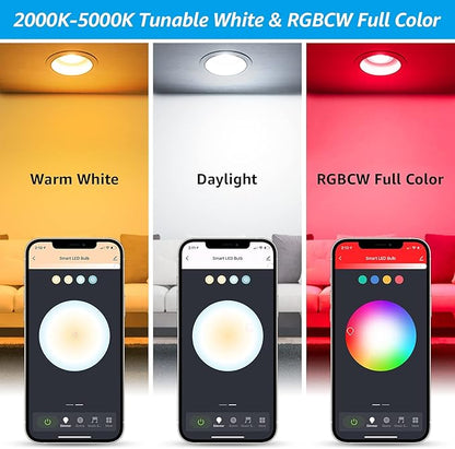 TORCHSTAR BR30 Smart Flood Light Bulbs, RGBCW Color Changing LED Recessed WiFi Bulb, 800lm 9W(65W Eqv.), Dimmable, Compatible with Alexa & Google Assistant, ETL Listed, E26, No Hub Required
