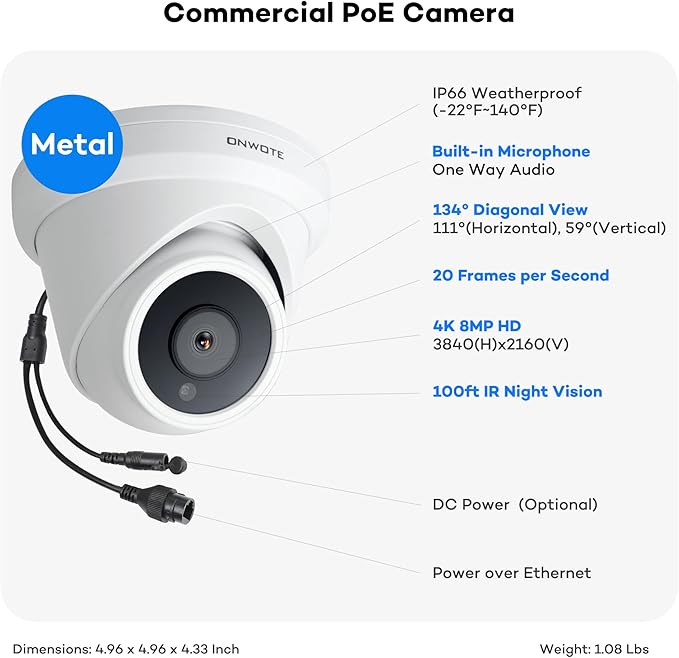 ONWOTE 32 Channel Security Camera System PoE 6K, Face Recognition & AcuSearch, 24x 8MP Outdoor Audio Cameras, AI Human Vehicle Detection, 32CH 4K Commercial NVR 8TB, Support 40TB, Business CCTV