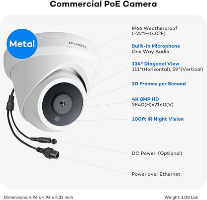 ONWOTE 32 Channel Security Camera System PoE 6K, Face Recognition & AcuSearch, 24x 8MP Outdoor Audio Cameras, AI Human Vehicle Detection, 32CH 4K Commercial NVR 8TB, Support 40TB, Business CCTV