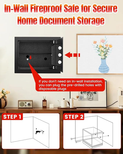 [𝟐𝟎𝟐𝟔 𝟑𝟓-𝐌𝐢𝐧 𝟏𝟕𝟎𝟎°𝐅] Fireproof Safe for Home, Money Safe for Cash, 𝟐𝟐𝐋𝐛𝐬 Heavy Duty Fire Proof safes for Home Use, Wall Mounted Jewelry Safes with Sensor LED Light and Alarm System