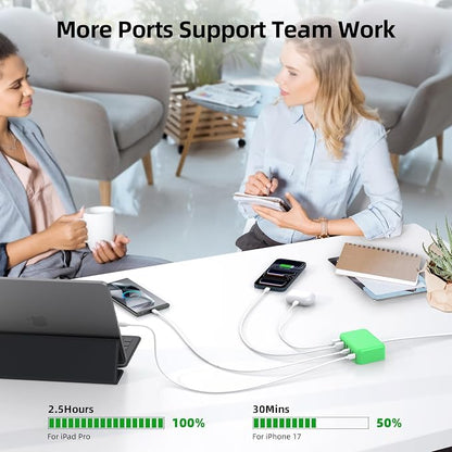 100W 6 in 1 USB Charger, 50% Smaller Charging Station for Multiple Devices | Fast Charging Blocks with Type C Port, USB Charging Hub Organizer Multiport Power Strip for iPhone,Samsung,Ipad,Kindle,Travel