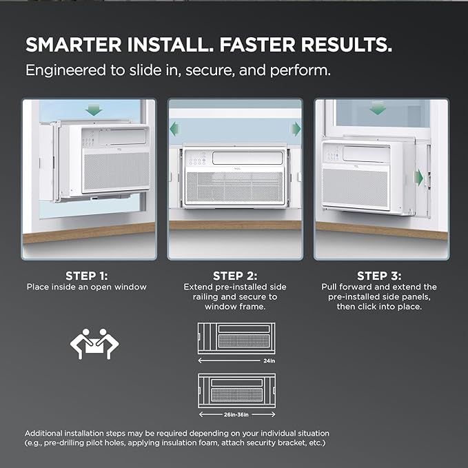 TCL 10000 BTU Q-Series Smart Inverter Window AC Unit, Best Quiet Energy Saving 115V Air Conditioner for Rooms up to 450-Sq. Ft., EZ Install, Control with Alexa, Google Assistant & TCL Home App