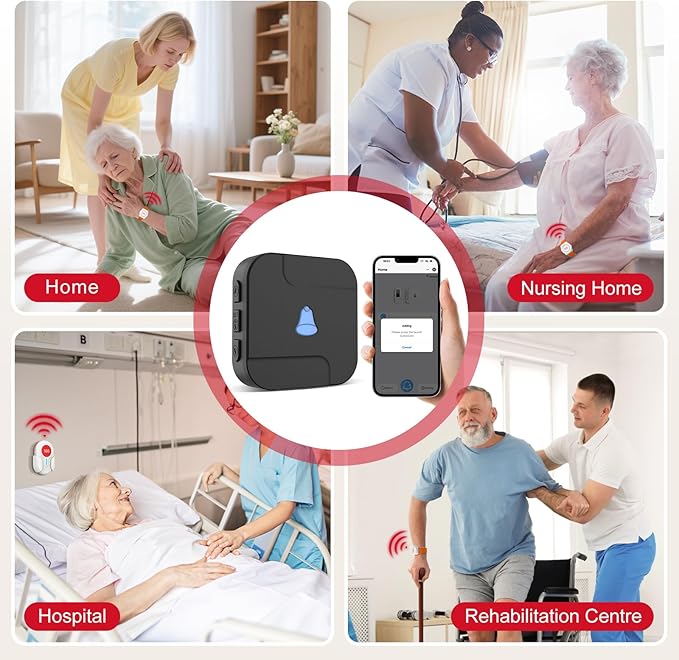 CallToU Wi-Fi Wireless Caregiver Pager Call Button for Elderly at Home , APP Emergency Alert for Seniors, Patients, and the Disabled with 1 Call Button, 1 Watch Button, 1 Receiver (2.4GHz Wi-Fi)
