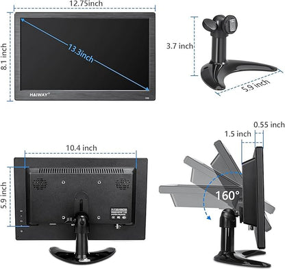 Haiway 13.3 inch Security Monitor, 1366x768 LED Monitor Small HDMI Monitors with Remote Control Built-in Speakers, Mini Monitors HDMI VGA AV BNC USB Input for CCTV Raspberry Pi PC Fire Stick Gaming