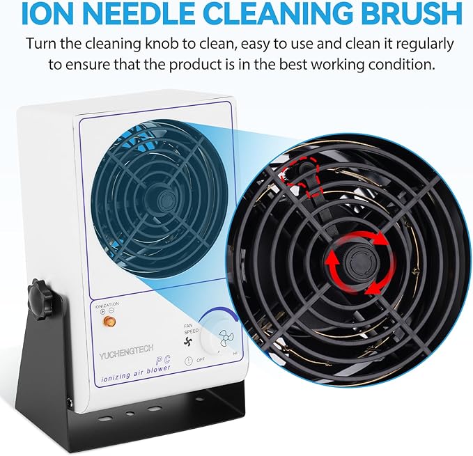 YUCHENGTECH Ionizing Air Blower Static Eliminator Fan Desktop Ionizer Air Blower with Detachable Cord ESD Ionizer Electrostatic Discharge Fan 110V