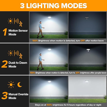 LUTEC 2 Pack 74W 8000 Lumen Motion Sensor Outdoor Lights, 5000K Daylight, IP65 Waterproof Flood Lights Outdoor with Night Light, Dusk to Dawn Motion Detector LED Security Light for Garage, Yard-White