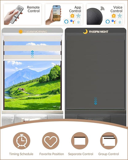 Kincmo Motorized Blinds with Remote, Motorized Zebra Shades Work with Apple Homekit,Alexa,Google Home, Customized Electric Blinds with Remote,App,Voice Control (100% Blackout Gentle Cream)
