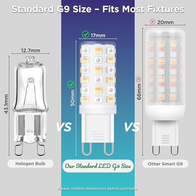 G9 Smart Bulb, Standard Size WiFi LED Light, 2W 200LM, RGB + Warm to Cool White (2700K-6500K), Compatible with Alexa & Google Assistant, Dimmable App Control, No Hub Required, 2-Pack