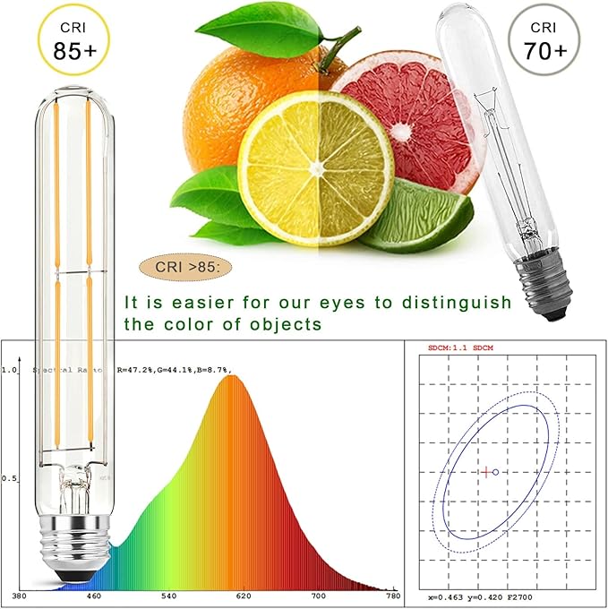7.3 Inch E26 Led Bulb 6W Dimmable, 2700K Soft White Edison Bulbs 800LM, Equal 80 Watt Tubular T10 T9 Long Clear Glass Light Bulb for Rustic Pendant Industrial Pipe Wall Sconces - 2Pack
