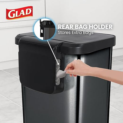Glad Stainless Steel Step Trash Can, Large Metal Kitchen Garbage Bin with Soft Close Lid, 20 Gallon, Pewter - Indoor & Outdoor Waste Container with Odor Protection and Bag Roll Holder