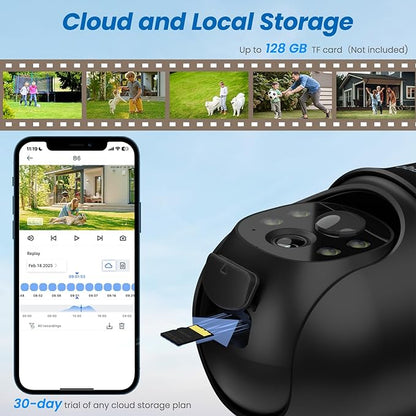 Cinnado 2K Cameras for Home Security-2.4G WiFi Outdoor Camera Wireless Solar/Battery Powered, 360° Viewing, Human Detection, Color Night Vision, Cloud/SD Storage B6 (B6-Black-1pack-2.4G)