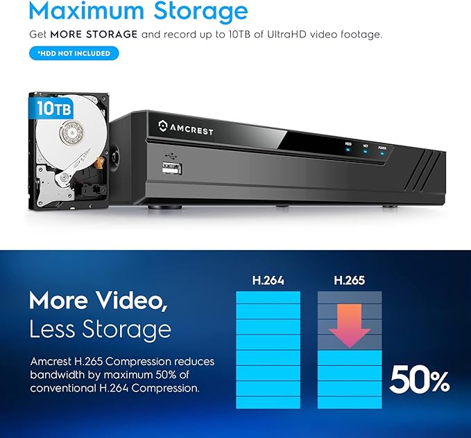 Amcrest 4K 8CH POE NVR (1080p/3MP/4MP/5MP/8MP) POE Network Video Recorder - Supports up to 8 x 8MP/4K IP Cameras, 8-Channel Power Over Ethernet Pre-Installed 2TB Hard Drive (NV4108E-2TB)