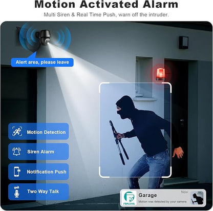Solar Security Cameras Wireless Outdoor, 2K Pan/Tilt 360° View Solar/Battery Powered WiFi Cameras for Home Security with AI Motion Detection, Spotlight, 2-Way Audio, Siren, IP65, SD/Cloud Storage