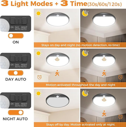 slochi 4Pack Motion Sensor Light Indoor Wired, 12 Inch 3000K/4000K/6500K Closet Lights Motion Sensored, 24W 2400LM Flush Mount Ceiling Light for Hallway Pantry Stairwell Porch, Black