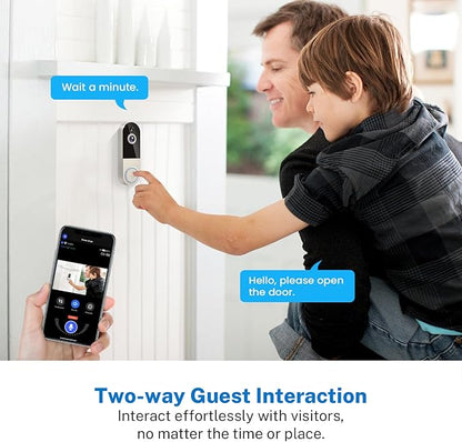 1080p Wireless Doorbell Camera with Receiver, AI Human Detection, 2-Way Audio, Night Vision, Cloud Storage (Sold Separately), Real-Time Alerts, Rechargeable Battery-Powered, 2.4Ghz Wi-Fi