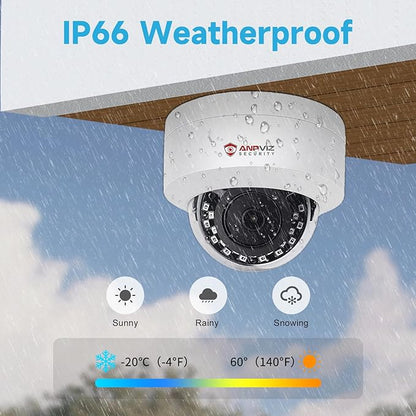 Anpviz 4MP PoE IP Dome Camera with Microphone/Audio, IP Security Camera Outdoor Indoor, 98ft Night Vision, IP66 Waterproof, 2.8mm Wide Angle Lens, 24/7 Recording, Not PTZ, NDAA,IPC-D240W-S (U Series)