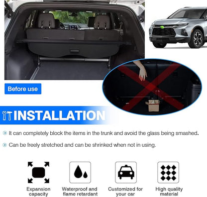 Powerty Cargo Cover for 2019-2024 2025 Chevrolet Blazer Retractable Trunk Cover Trunk Shielding Shade for Blazer Accessories Cargo Luggage Cover No Gap(Not fit for Blazer EV)