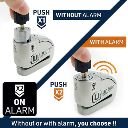 URBAN UR14S Approved Motorcycle Disc Lock with Smart Alarm | 120dB, LED, Warning, A+ Sensitivity, X2 ON | SRA & Sold Secure Gold Tested Anti-Theft for Motorbike | 14mm Double Locking, Stainless Steel