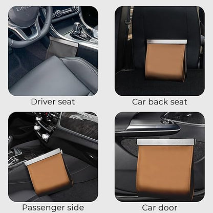 COZILO Leather Car Trash Can with Smart LED Light & Magnetic Closure,Leak-Proof, Odor-Lock Car Trash Bin for Any Cars, Sedans, SUVs, Trucks, Brown
