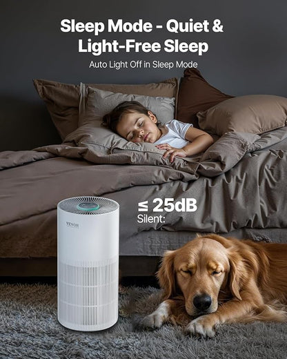 VEVOR Air Purifier for Home Bedroom, H11 HEPA Layer Filter 1100 ft²/h Smart Air Purifier with Speed Control & Child Lock Guard, 25 dB Sleep Mode Air Cleaner with Convenient Touch Panel