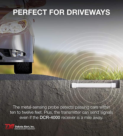 Dakota Alert Wireless Driveway Alarm System DCPA-4000 One Mile Wireless Range, DCR-4000 Receiver & DCPT-4000 Vehicle Detecting Probe Transmitter with Direct Burial Cable | Outdoor Vehicle Sensor Alarm