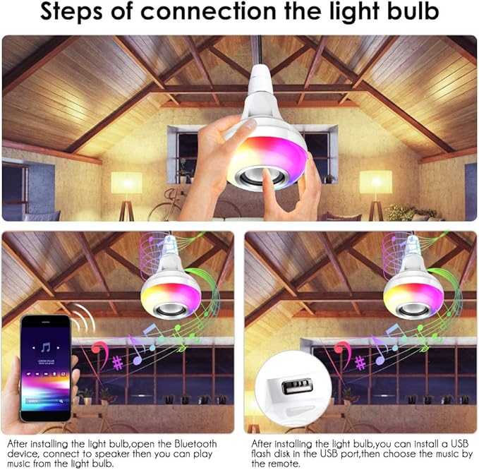 eecoo Smart LED Bulb,Bluetooth Light Bulb Speaker with Dimmable RGB Multicolor Audio Music Stereo Functions,Remote Control for Boy Girl Kid Teen Birthday Gift Party,Room,Home Decoration