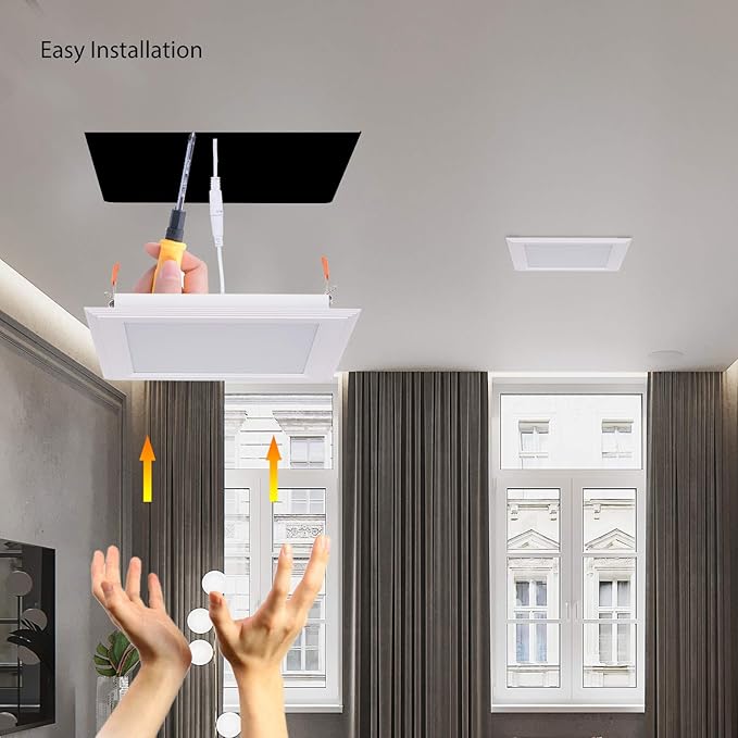 (OD 9.84" / ID 8.66") 15W Square LED Recessed Ceiling Light LED Downlight 130 Watt Equivalent 1400 Lumens 6000K Cool White with Open Trim,1Pack