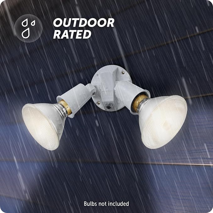 GLOBE Electric 240W Twin Head Dusk to Dawn Security Flood Light, White Finish, Automatic Photocell, Hardwired, Weather Resistant Outdoor Spotlight, 17000081