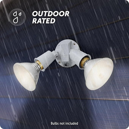 GLOBE Electric 240W Twin Head Dusk to Dawn Security Flood Light, White Finish, Automatic Photocell, Hardwired, Weather Resistant Outdoor Spotlight, 17000081