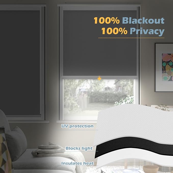 Motorized Blinds with Remote, Smart Electric Roller Shade, Automatic 100% Blackout Window Blinds, App & Voice Control, Smart Home Compatible, 24 Color Options (Blinds Custom)