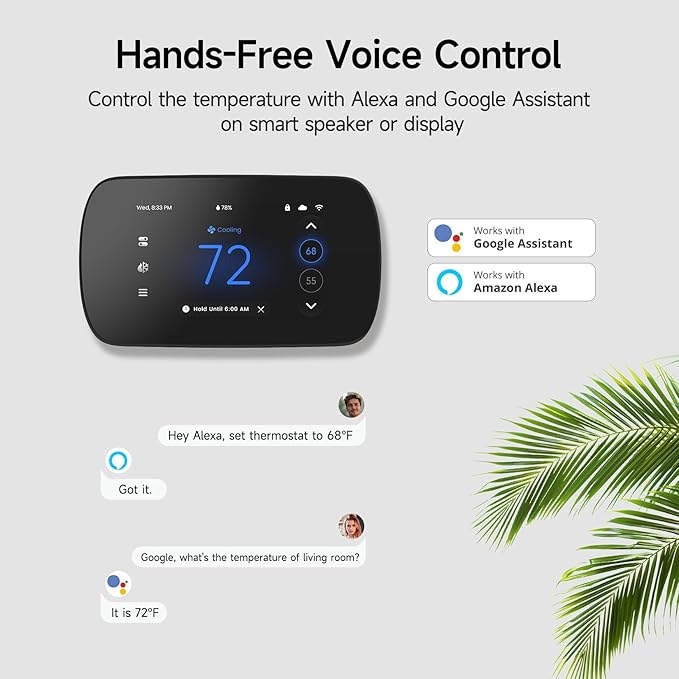 Smart Thermostats for Home, WiFi Thermostats 4.3 Inches Touch Screen Compatible with Alexa and Google Assistant, 7day x 8period Programmable Control Programmable, C-Wire Required