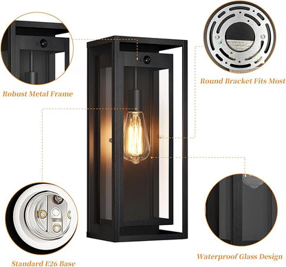19" Motion Sensor Outdoor Wall Lights, 2 Pack Large Dusk to Dawn Outdoor Lights, 2 Lighting Modes Waterproof Anti-Rust Wall Sconces, Exterior Lighting Fixtures for Front Door, Porch, Garage