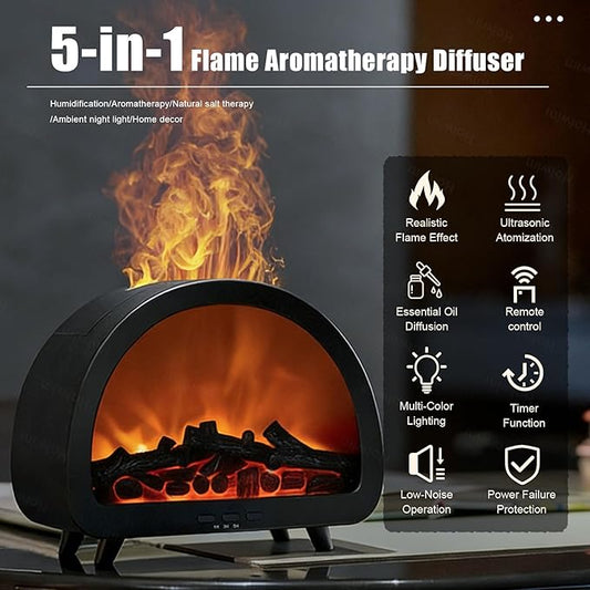 Fireplace Flame Essential Oil Diffuser - 7 Color Ultrasonic Aromatherapy Humidifier with 7-Mode Running Lights, Remote Control, 3 Timer, 200ml Noiseless for Home Bedroom Office (Black)