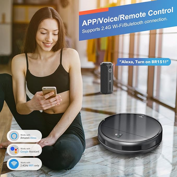 Robot Vacuum and Mop Combo, 2 in 1 Robotic Vacuum Cleaner with Schedule, App/Alexa/Voice Control, Slim 2.87", Self-Charging, Strong Suction & Long Runtime, Ideal for Hard Floor, Pet Hair, Carpet