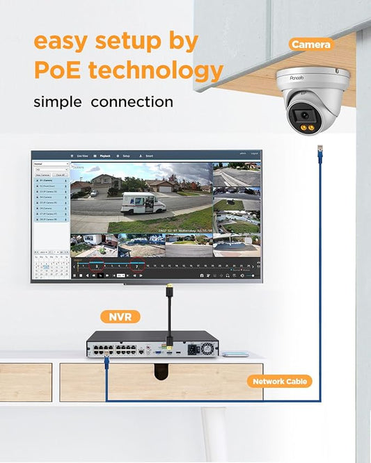 16 Channel Security Camera System, 12x 5MP Wired IP PoE Dome Camera w/Smart Spotlight Color Night Vision, AI Human Detection, Built-in Mic, Remote Access, 4K 16CH NVR 4TB HDD, PD93BA1216-5MD